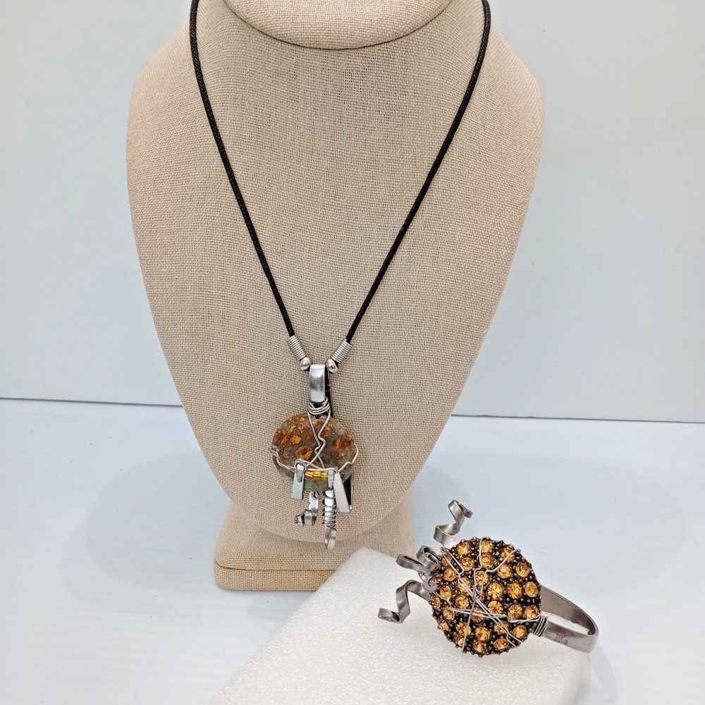 OOAK Upcycled Fork Handcrafted Necklace & Bracelet Set Wire Wrapped sculpture